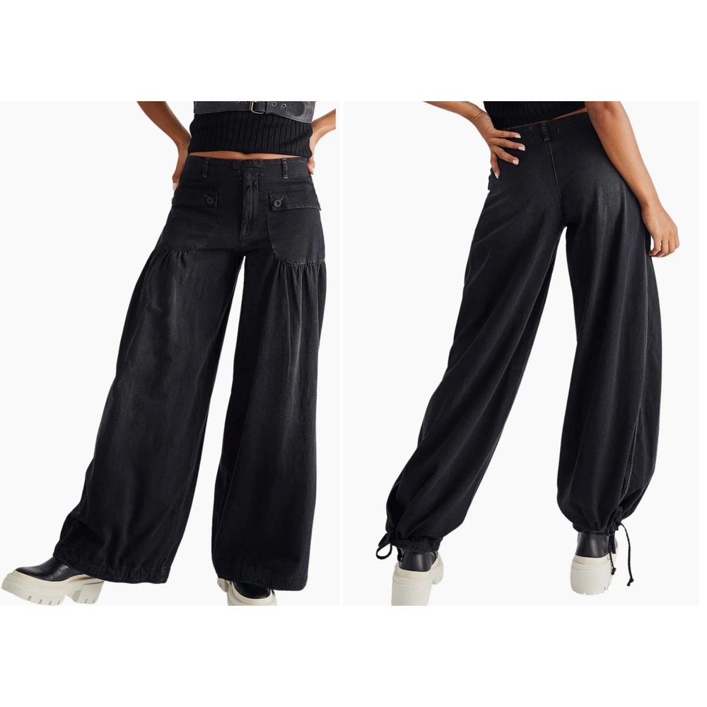 We The Free Lotus Balloon Jeans Faded Black Size 30 (bottom drawstring missing)